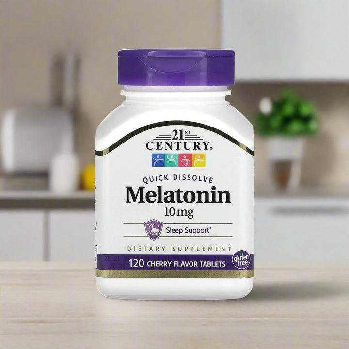 21st Century Melatonin 10mg Quick Dissolve is placing on top of the table