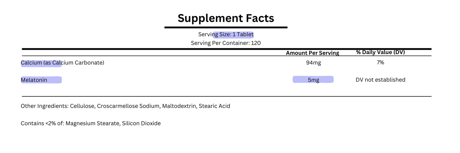 supplement facts for 21st century melatonin 5mg