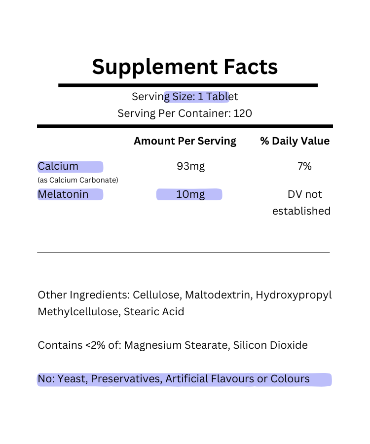 supplement facts for 21st century melatonin 10mg prolonged release