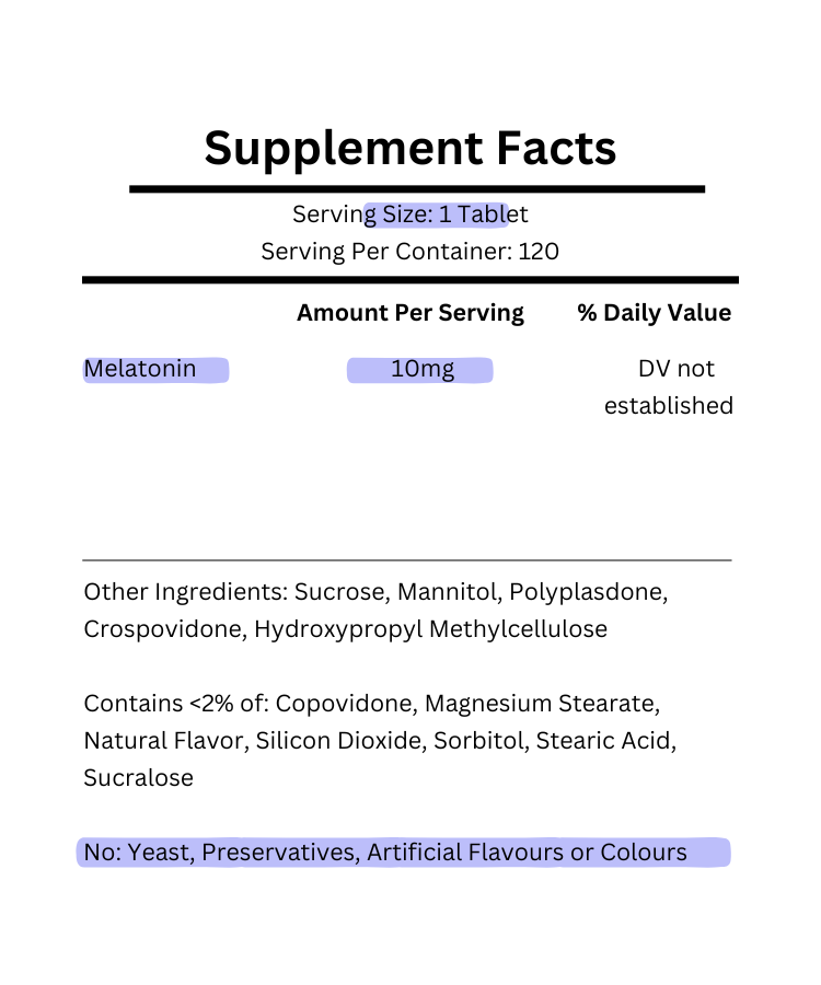 supplement facts for 21st century melatonin 10mg quick dissolve