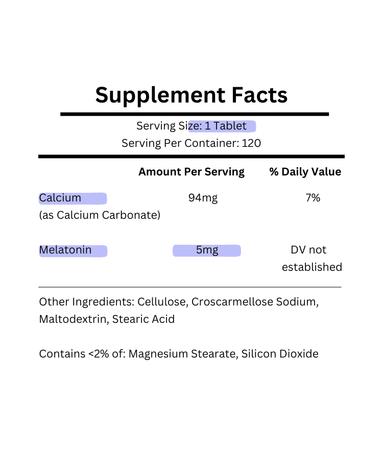 supplement facts for 21st century melatonin 5mg