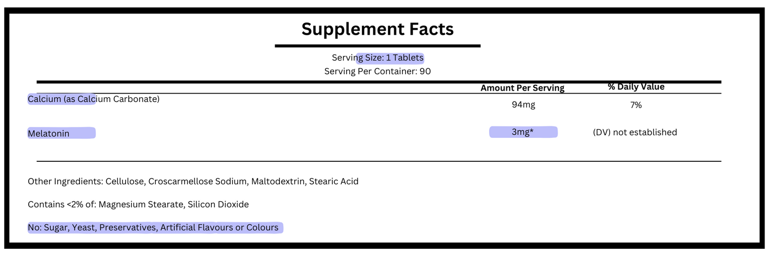 supplement fact for 21st century melatonin 3mg