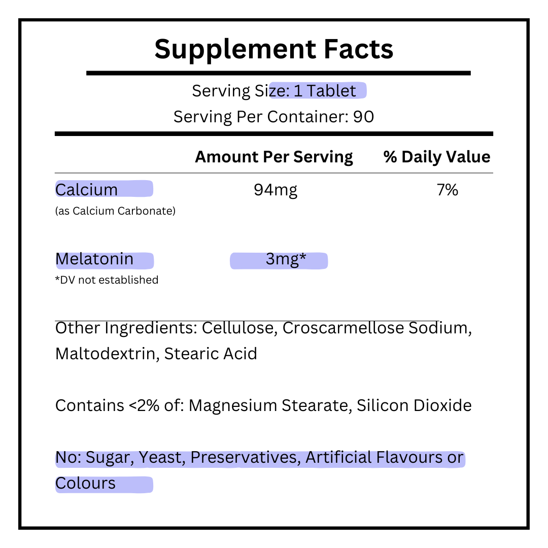 supplement facts for 21st century melatonin 3mg