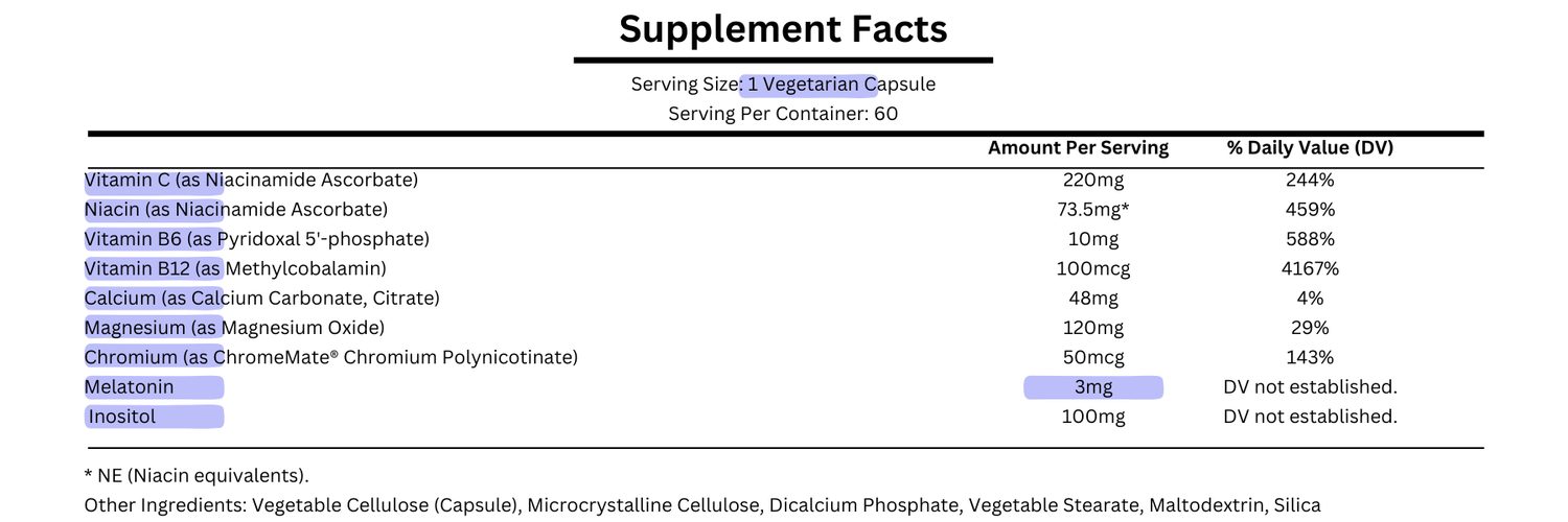 supplement facts for life extension quiet sleep melatonin 3mg