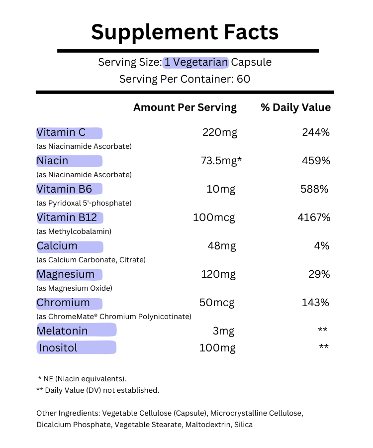 supplement facts for life extension quiet sleep melatonin 3mg