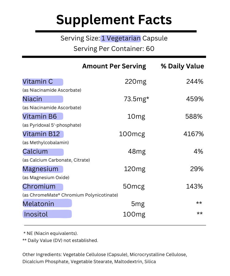 supplement facts for life extension quiet sleep melatonin 5mg