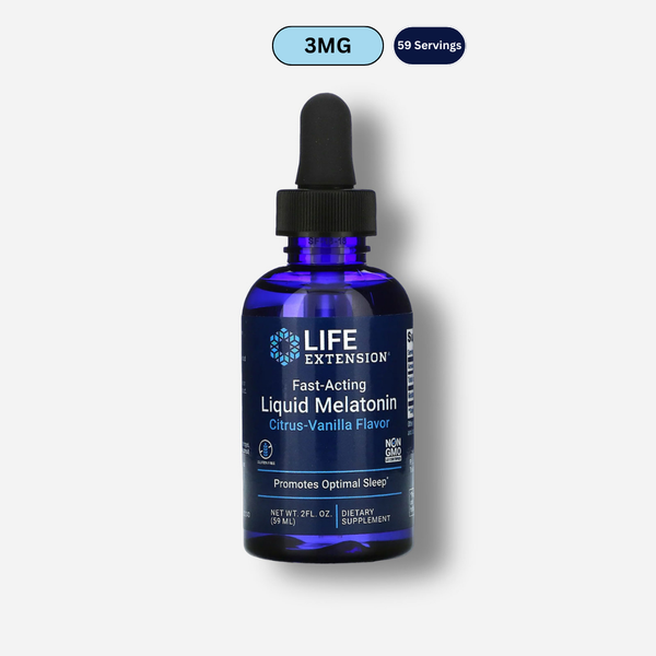 The front image of life extension liquid melatonin 3mg