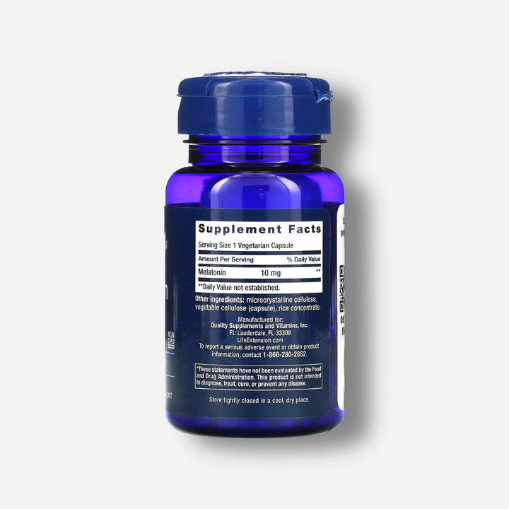 The supplement facts of Life Extension Melatonin 10mg