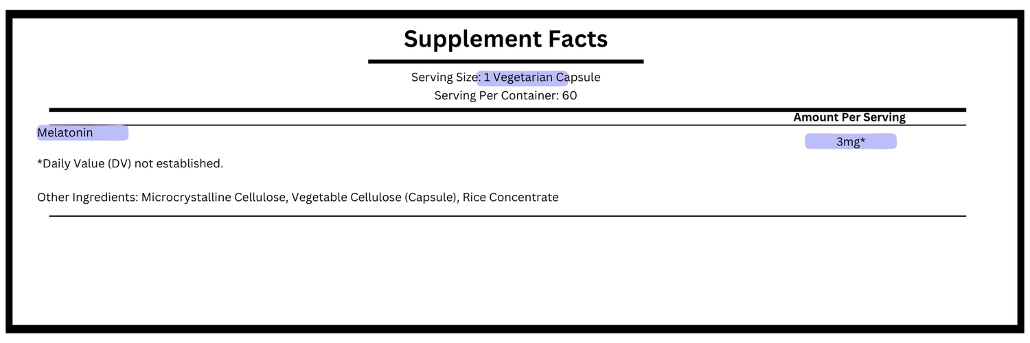 supplement facts for life extension melatonin 3mg