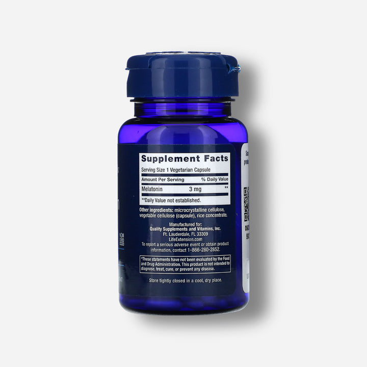 The supplement facts of Life Extension Melatonin 3mg