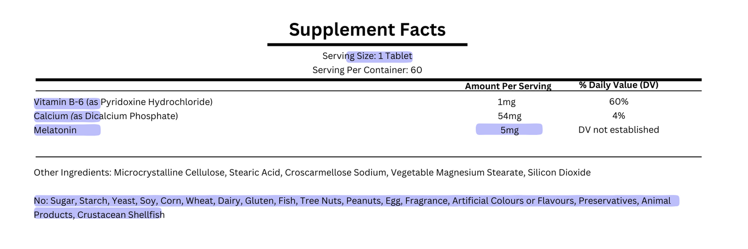 supplement facts for mason natural melatonin 5mg