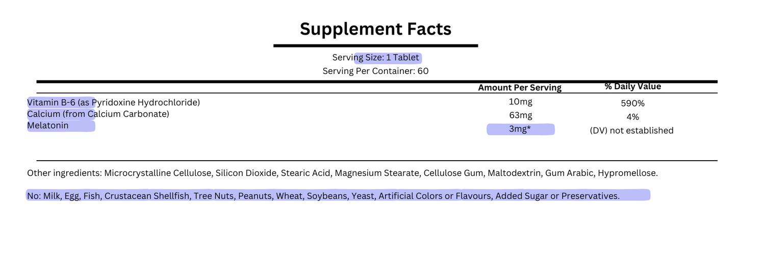 supplement facts of natrol melatonin 3mg