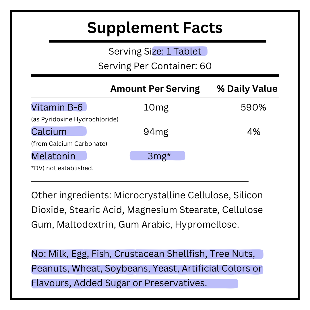 supplement facts of natrol melatonin 3mg