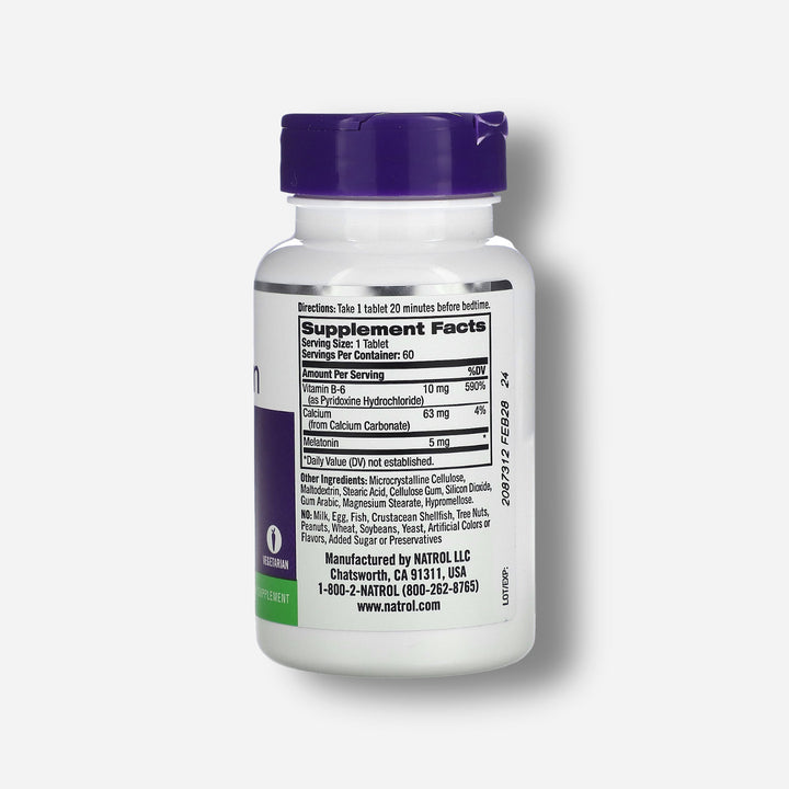 The supplement facts of Natrol Melatonin 5mg