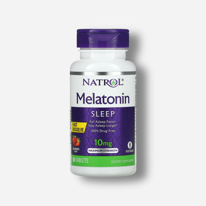 The front image of natrol melatonin fast dissolve 10mg strawberry 60 tablets