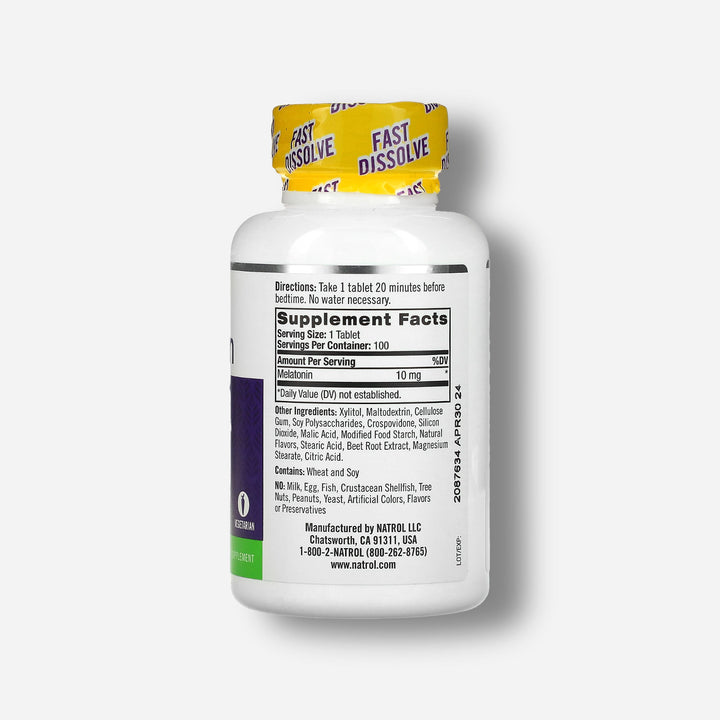 The supplement facts of Natrol Melatonin Fast Dissolve 10mg