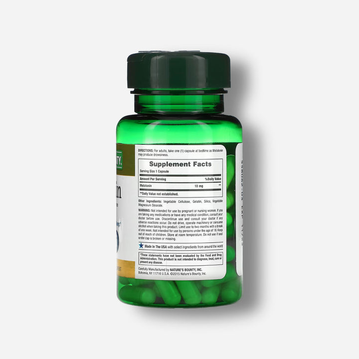 The supplement facts of Natures Bounty Melatonin 10mg