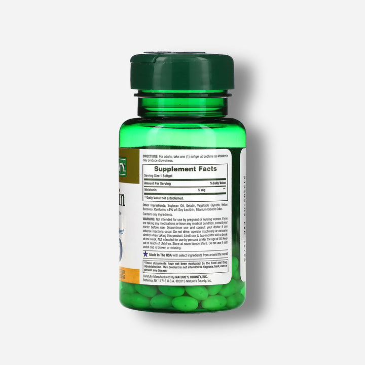 The supplement facts of Natures Bounty Melatonin 5mg