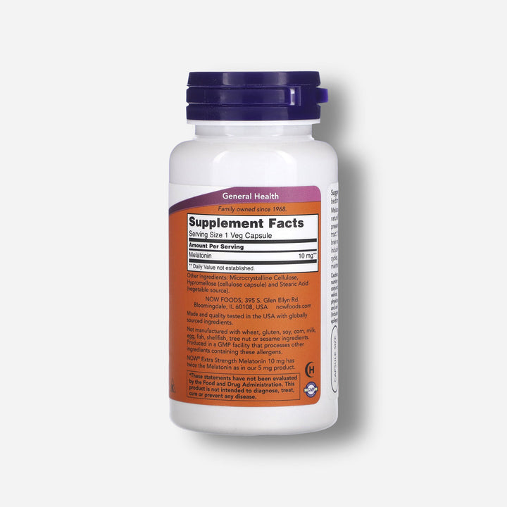 The supplement facts of Now Foods Melatonin 10mg