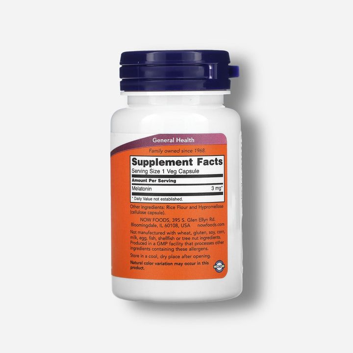 The supplement facts of Now Foods Melatonin 3mg