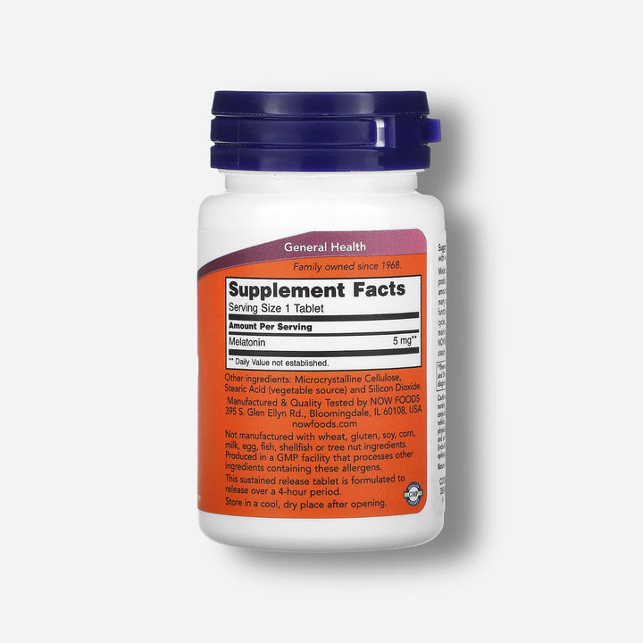 The supplement facts for Now Foods Melatonin 5mg