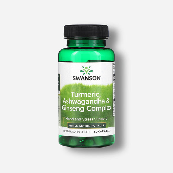 The front image of Swanson Turmeric Ashwagandha Ginseng Complex