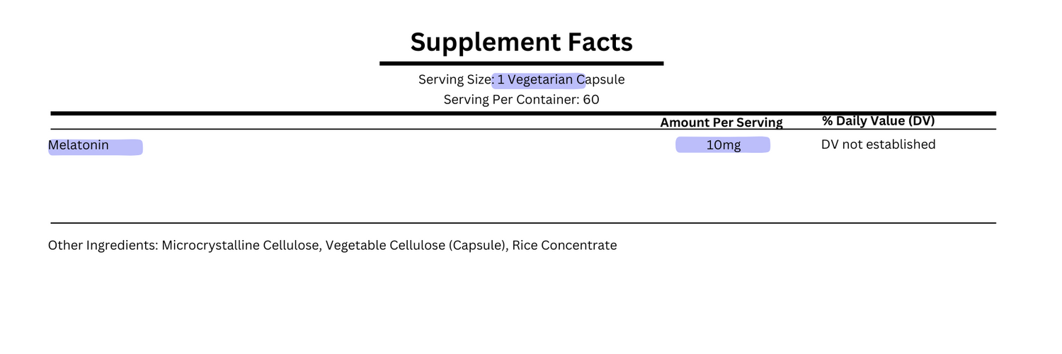 supplement facts for life extension melatonin 10mg