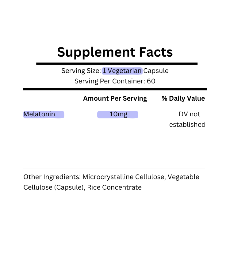 supplement facts for life extension melatonin 10mg