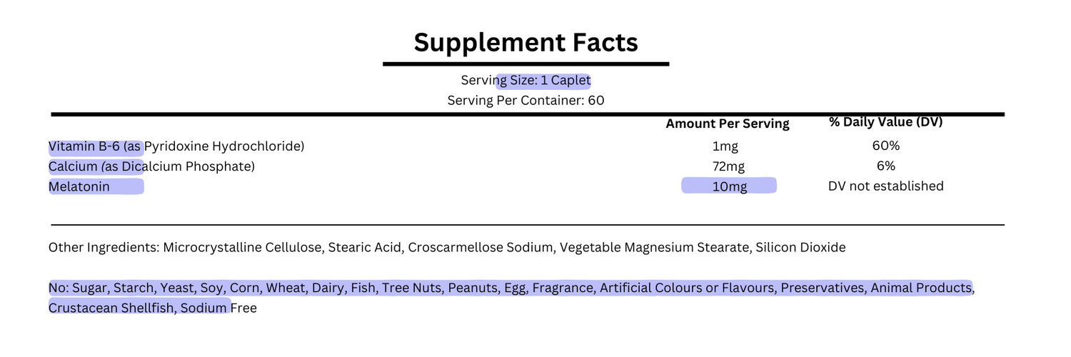 supplement facts for mason natural melatonin 10mg