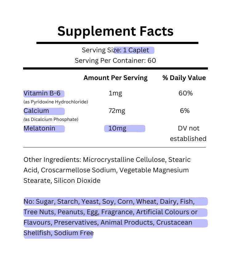 supplement facts for mason natural melatonin 10mg