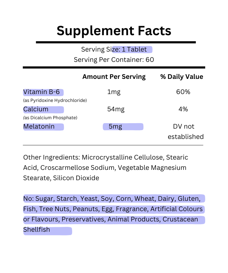 supplement facts for mason natural melatonin 5mg