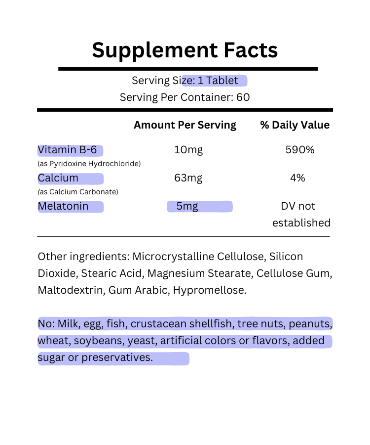 supplement facts for natrol melatonin 5mg