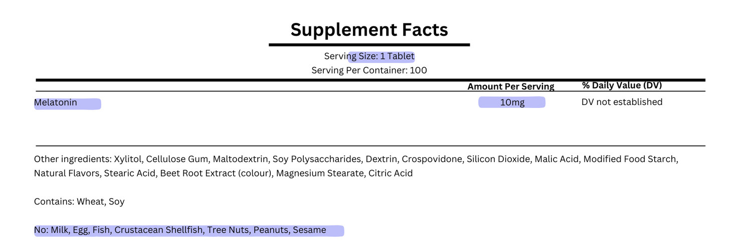 supplement facts for natrol melatonin fast dissolve 10mg 100 tablets citrus flavour