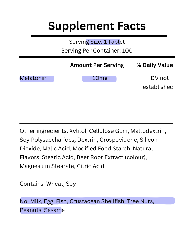 supplement facts for natrol melatonin fast dissolve 10mg 100 tablets citrus flavour