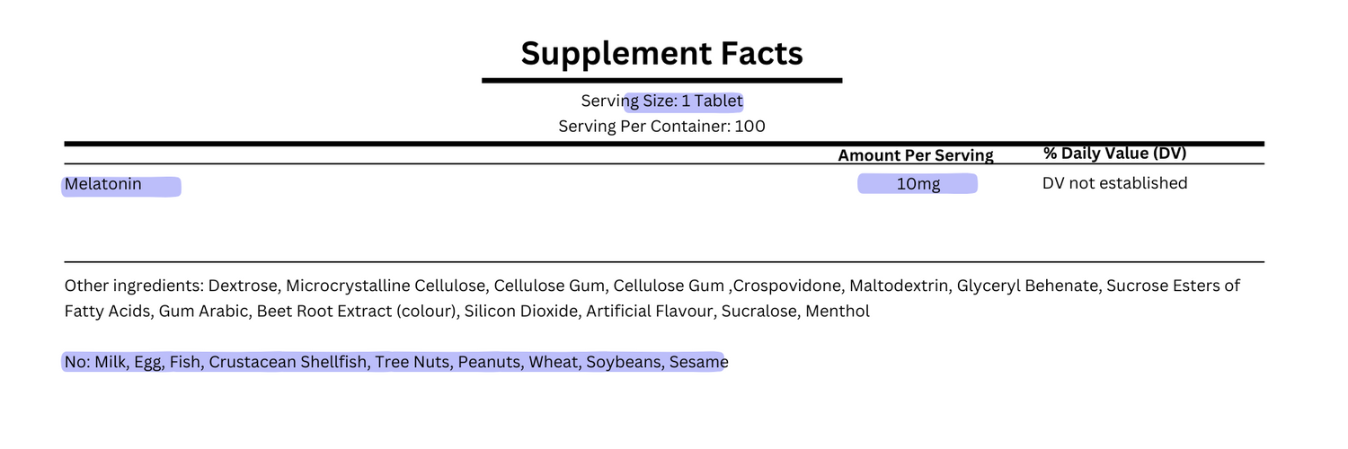 supplement facts for natrol melatonin fast dissolve 10mg 100 tablets strawberry flavour