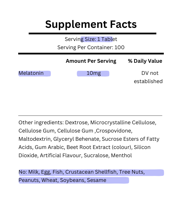 supplement facts for natrol melatonin fast dissolve 10mg 100 tablets strawberry flavour