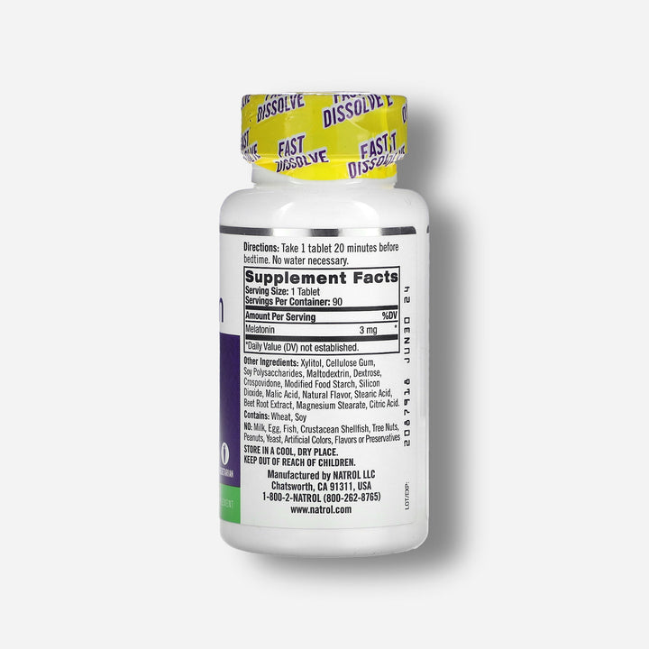 The supplement facts of natrol melatonin fast dissolve 3mg 90tablets