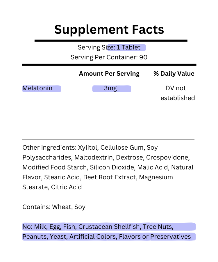 supplement facts for natrol melatonin fast dissolve 3mg