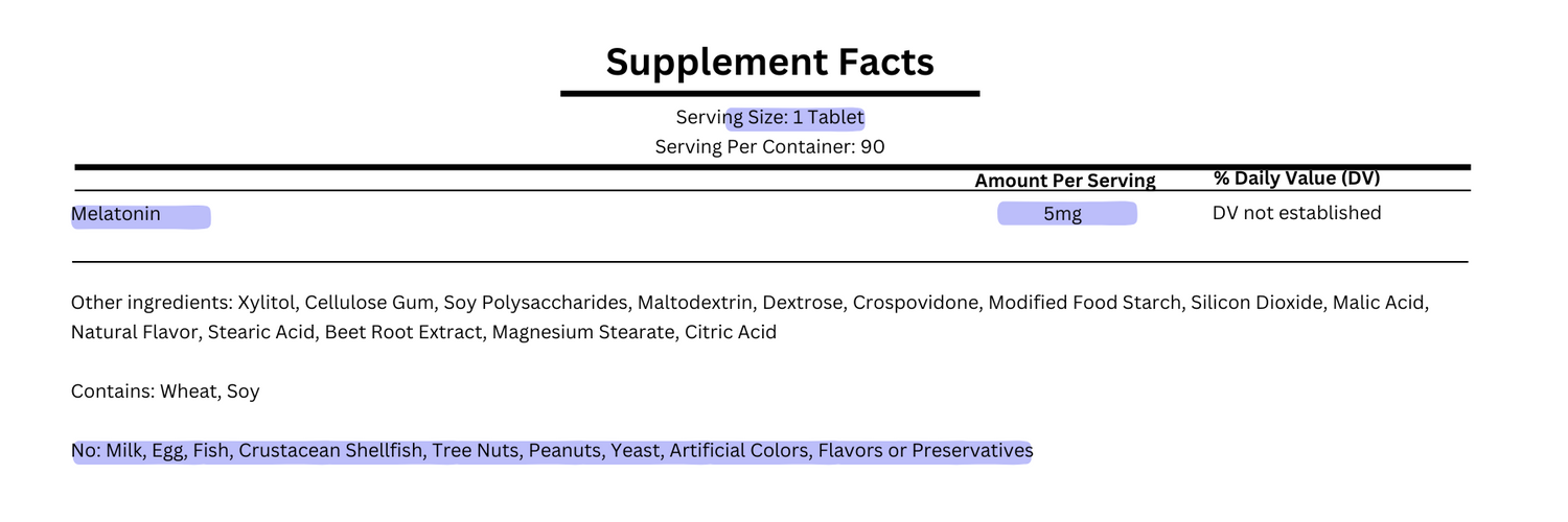 supplement facts for natrol melatonin fast dissolve 5mg