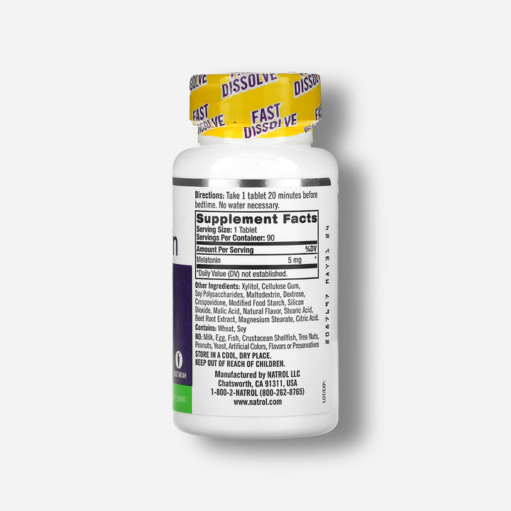 The supplement facts for natrol melatonin fast dissolve 5mg