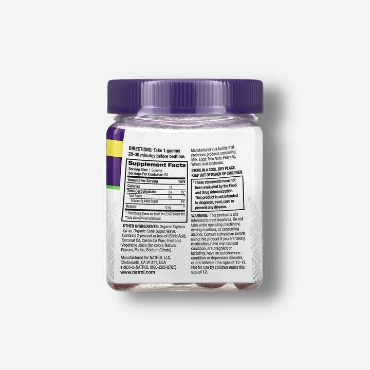 The supplement facts of natrol melatonin gummies 10mg