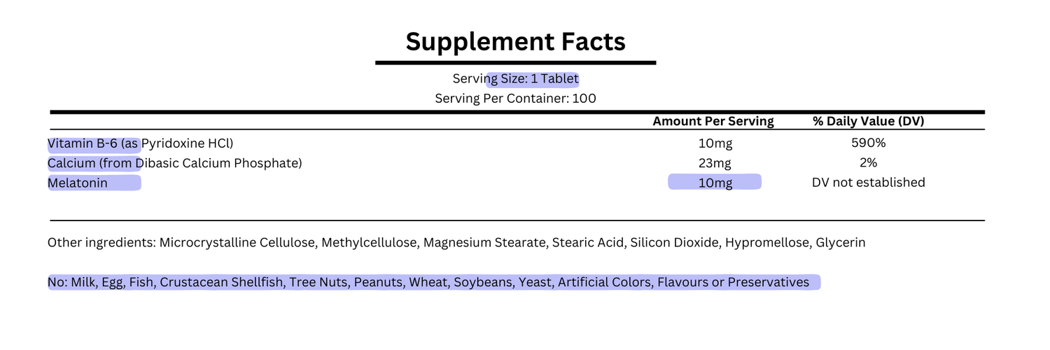 supplement facts for natrol melatonin time release 10mg 100 tablets