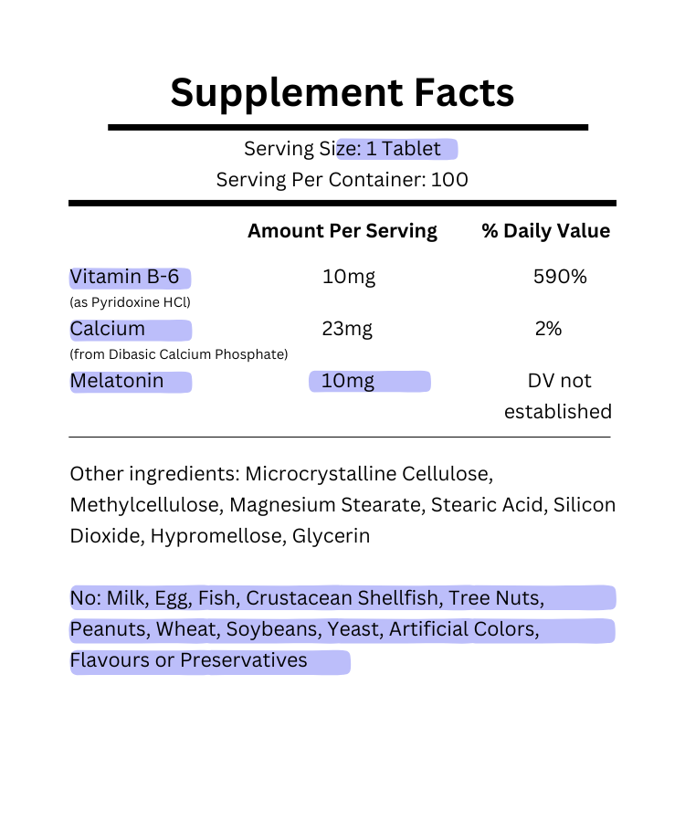 supplement facts for natrol melatonin time release 10mg 100 tablets