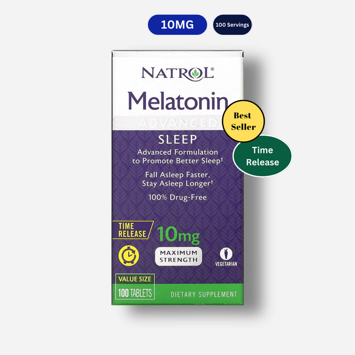 The front image of Natrol melatonin time release 10mg 100 tablets