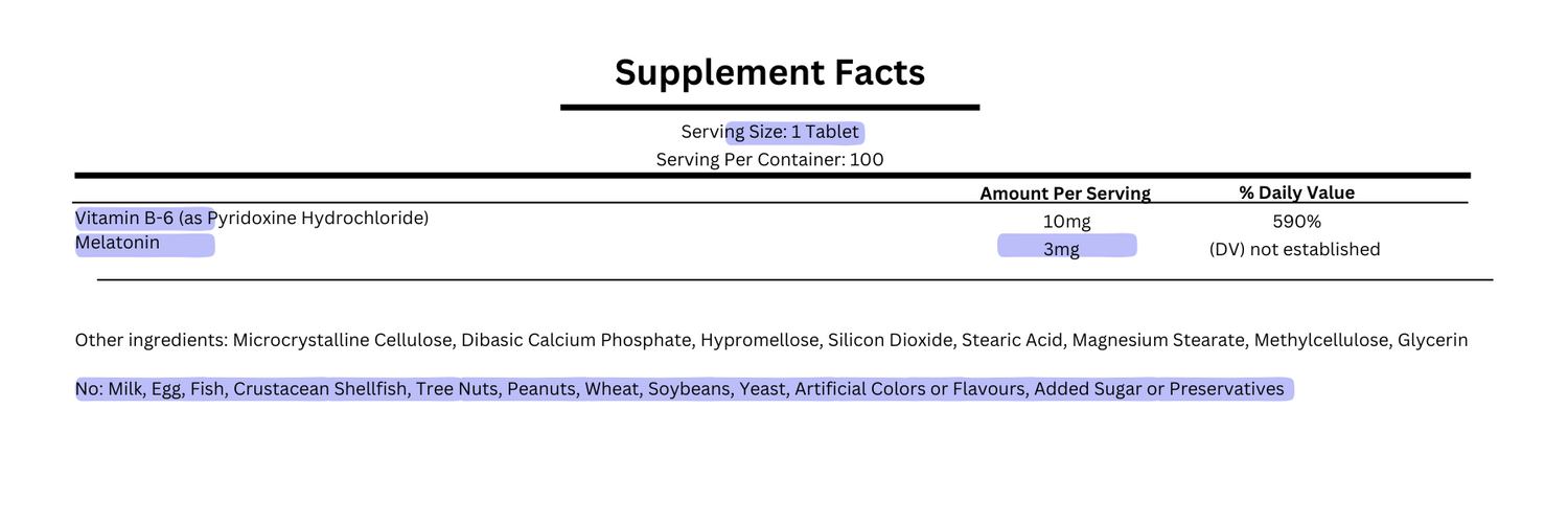 supplement facts for natrol melatonin time release 3mg