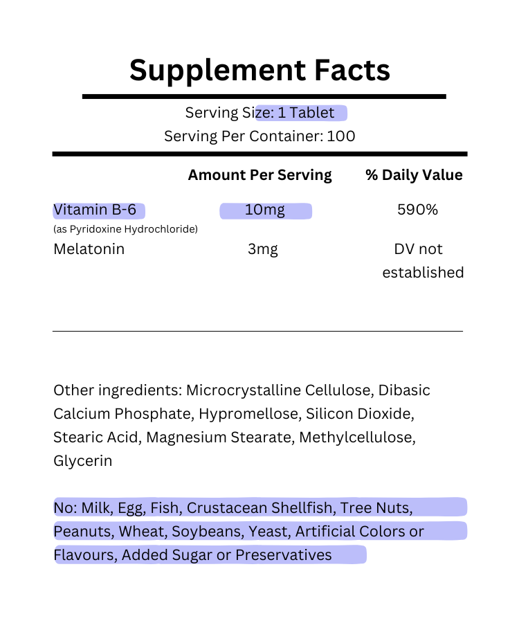 supplement facts for natrol melatonin time release 3mg