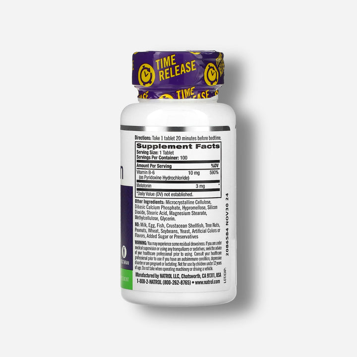 The supplement facts of natrol melatonin time release 3mg