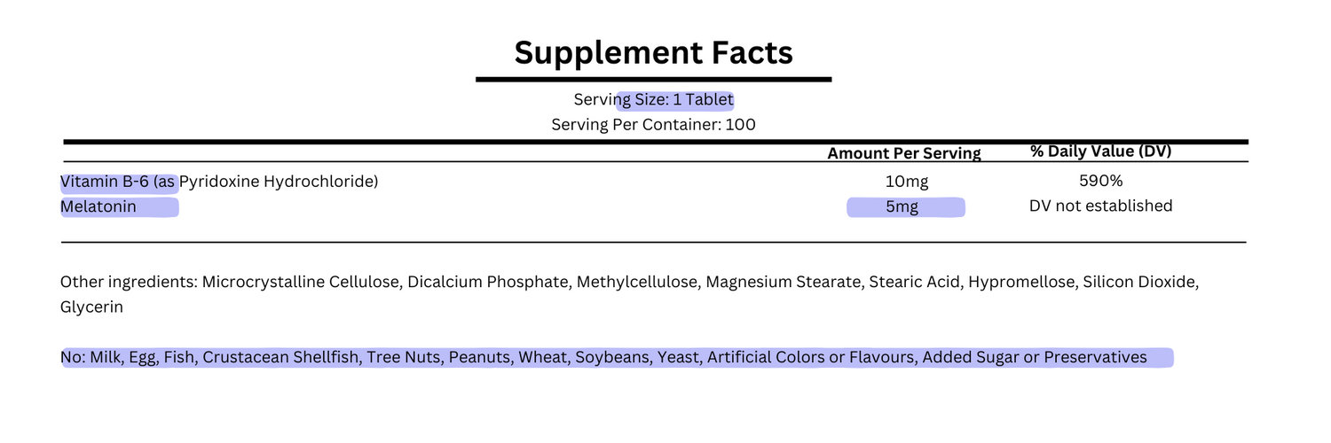 supplement facts for natrol melatonin time release 5mg