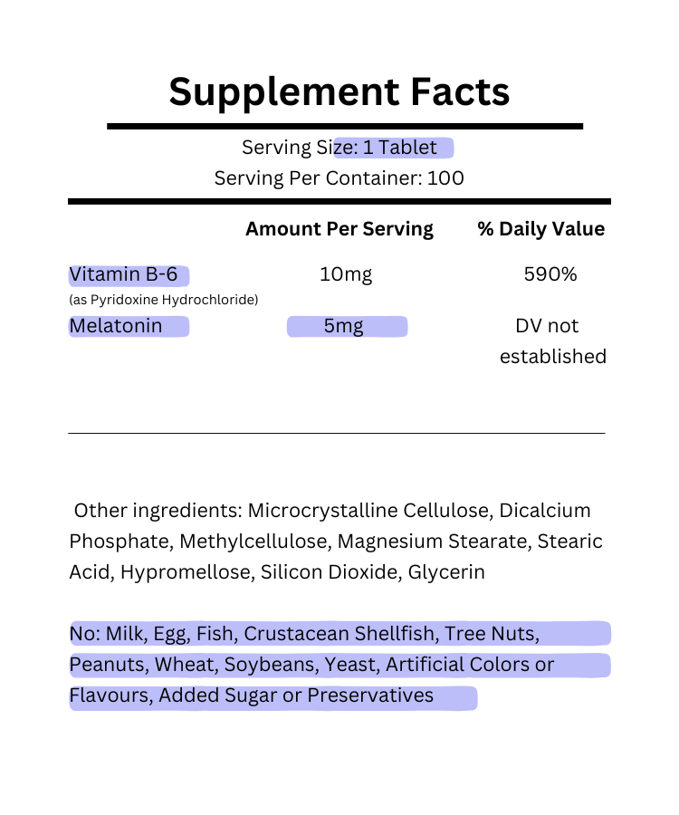 supplement facts for natrol melatonin time release 5mg