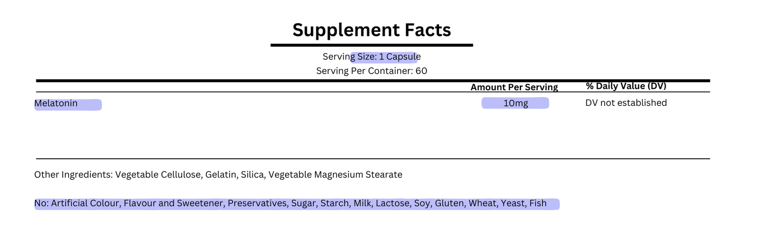 supplement facts for nature's bounty melatonin 10mg